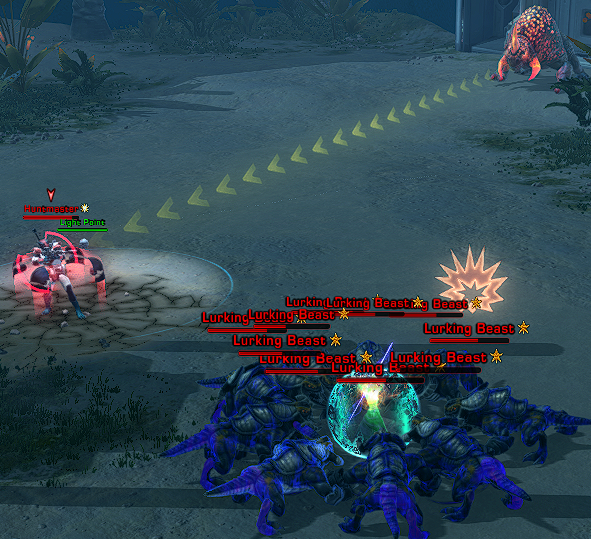 A Charger aims for the Huntmaster while a tank taunts the other adds.